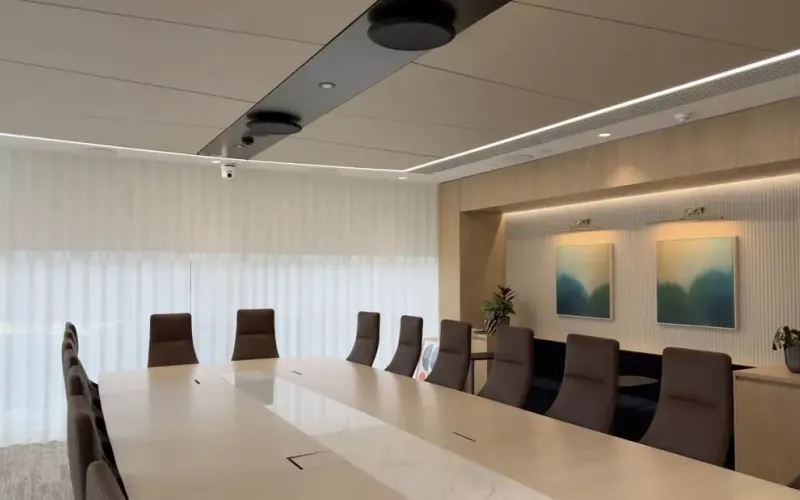 Executive boardroom in a London office, one of the rooms whose AV support KPIs a facilities manager would track each month
