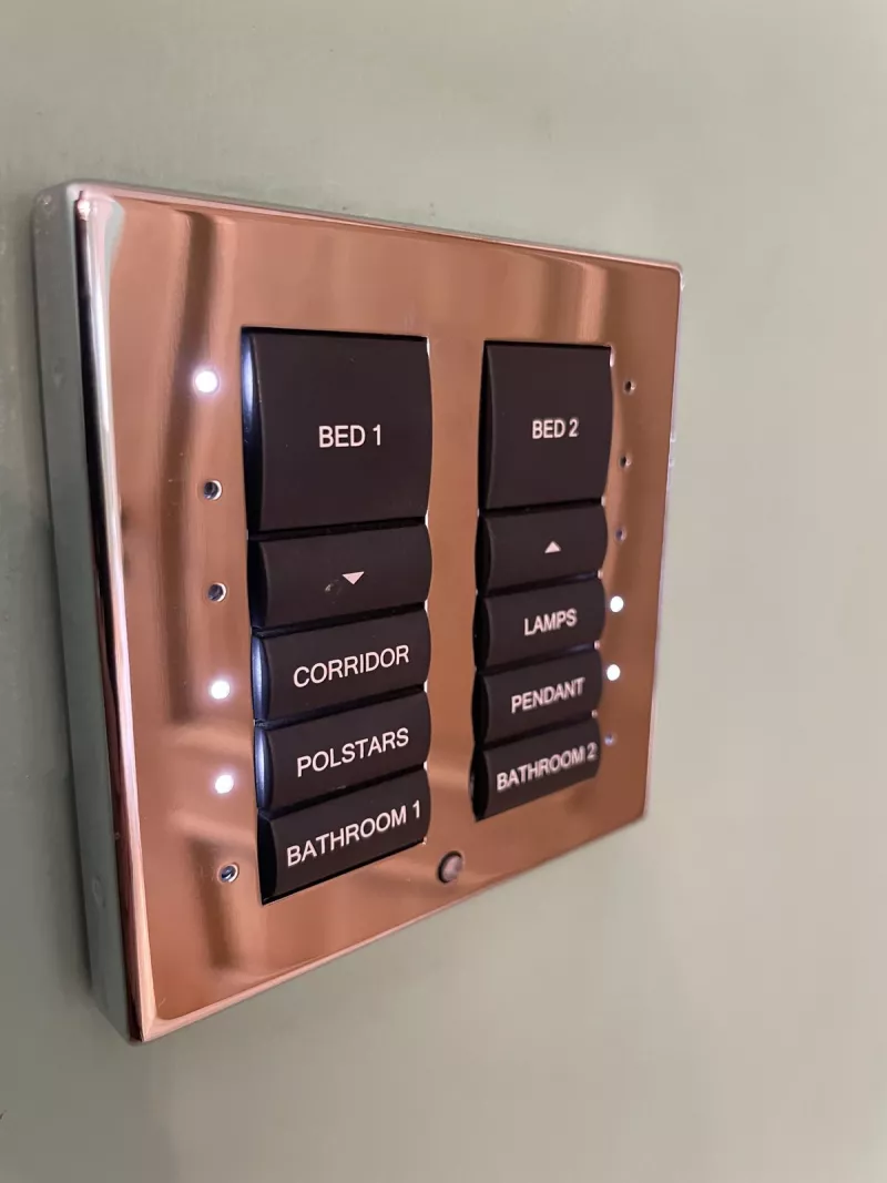 Engraved lighting keypad in a rose gold finish