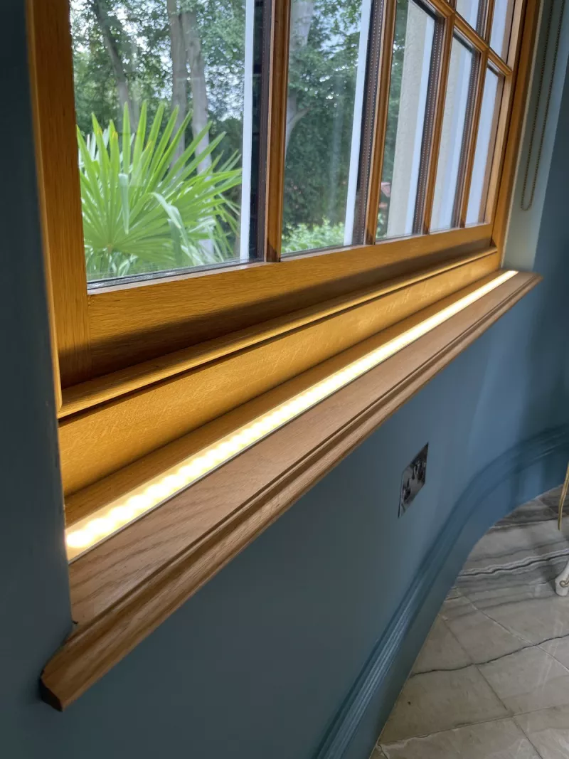 LED lighting set into an oak window sill