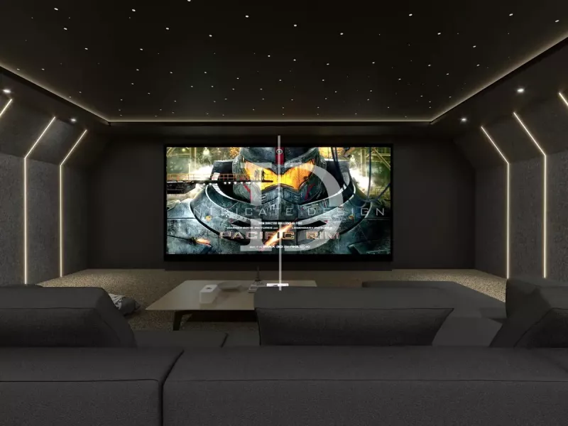 Home cinema with star ceiling and lounge seating
