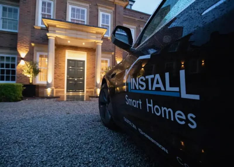 1Install car on the drive of a smart home at dusk