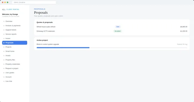 Proposals and projects in the client portal
