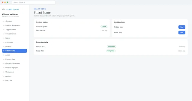 Smart home status in the client portal