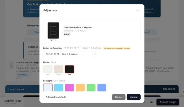 Keypad finish selection