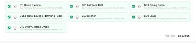 Choose occupancy sensors by room