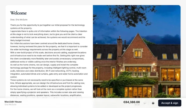 Personal welcome letter inside the proposal
