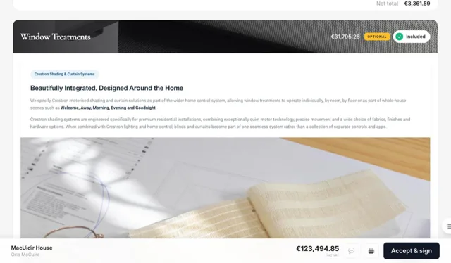 Window treatments added to the proposal