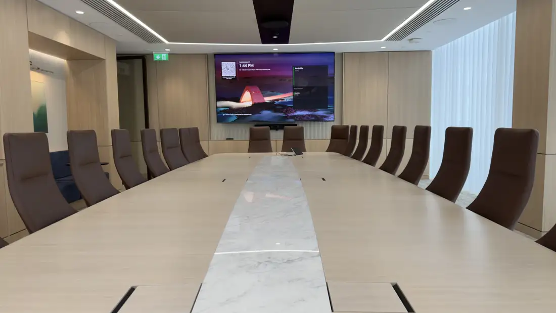 Boardroom with a large conferencing display