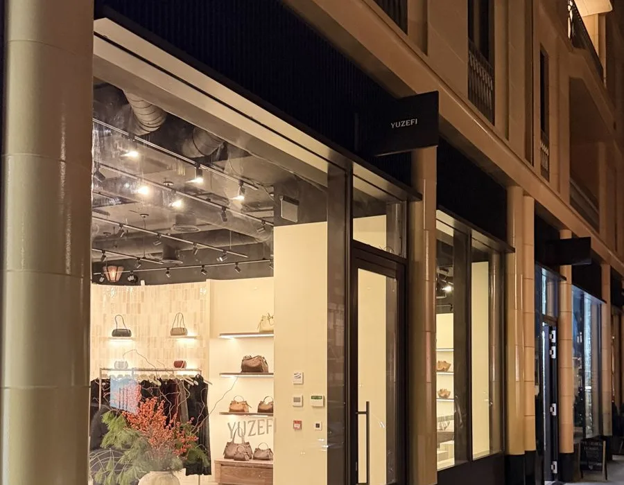 Yuzefi flagship store in Marylebone, lit at night