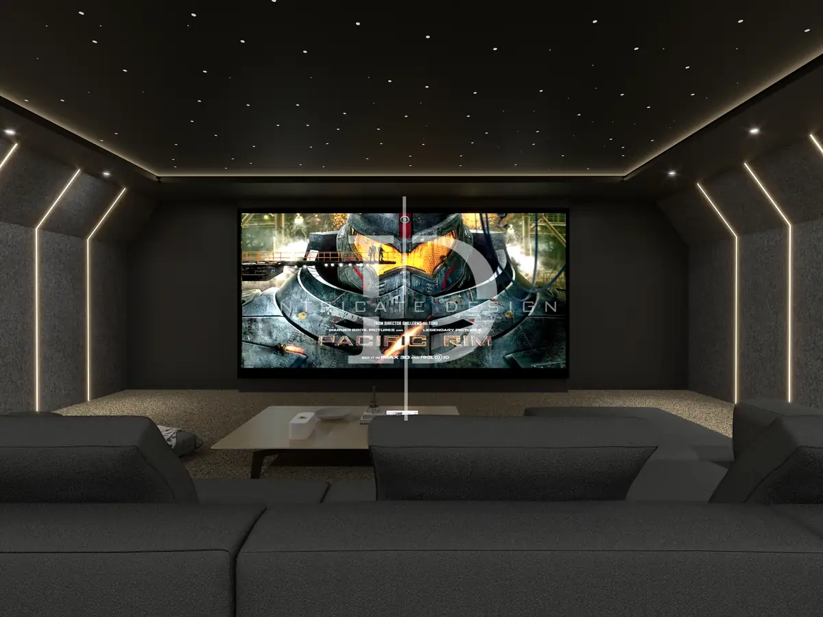 Dedicated home cinema with star ceiling and lounge seating
