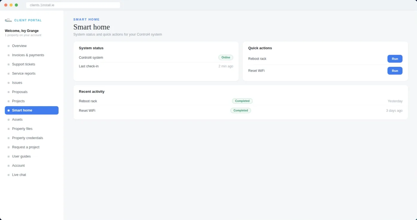 1Install client portal with system status and quick fixes