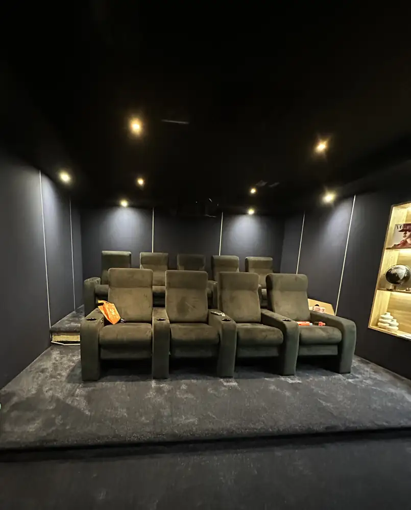Finished home cinema with tiered recliners